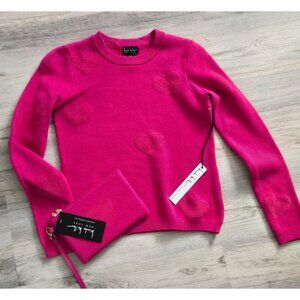 Nicole Miller Pink Heart Crew Neck Sweater and Wristlet Set Size Small NWT
